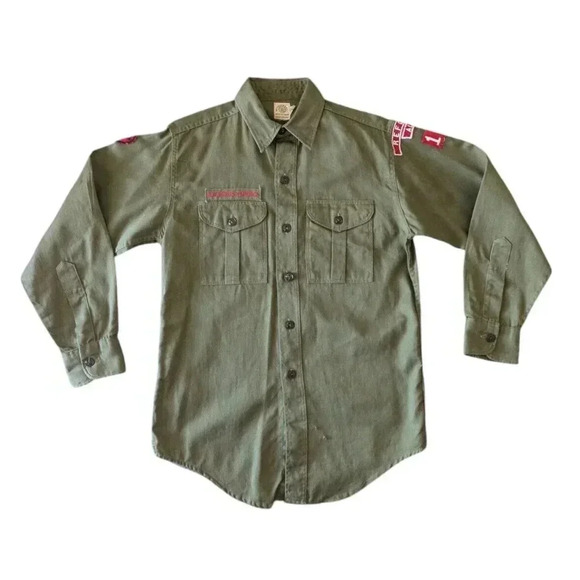Vintage Boy Scouts of America Green Button Down Shirt Size 14 Sanforized Alabama - Picture 1 of 11